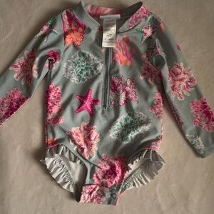 NICOLLE MILLER Pink and Green Coral Kids Swim Rashguard